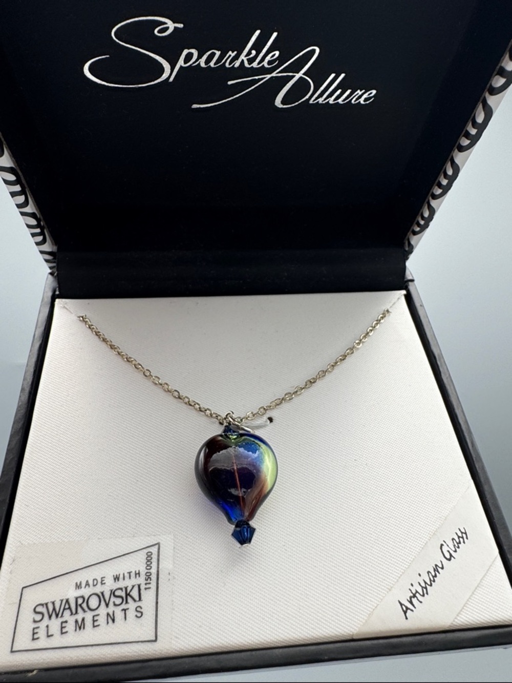 Iridescent Heart Pendant Necklace with Swarovski Accent - Multicolor